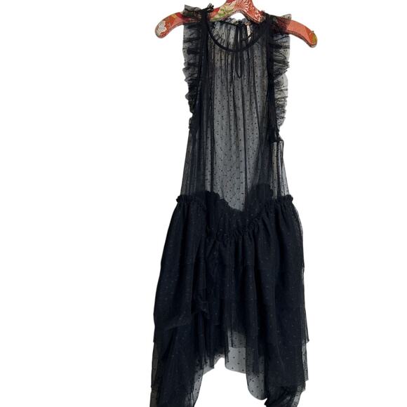 New Free people MIA Mesh Maxi Top $148 MEDIUM Black DROPPED WAIST Ruffled Tiered - Picture 5 of 6
